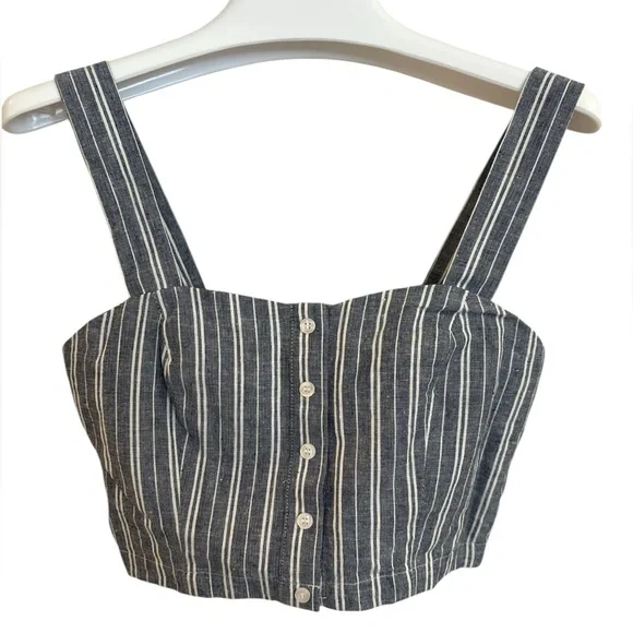 Cropped Tank Forever 21 Striped Tie Front Crop Top Forever 21 Blue